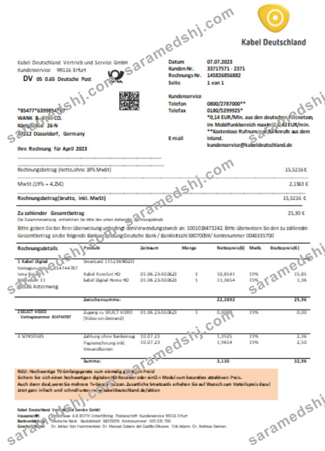 Germany TV Cabel utility business bill,  SCR